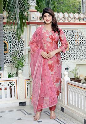 Pink Embroidered Muslin Salwar Kameez