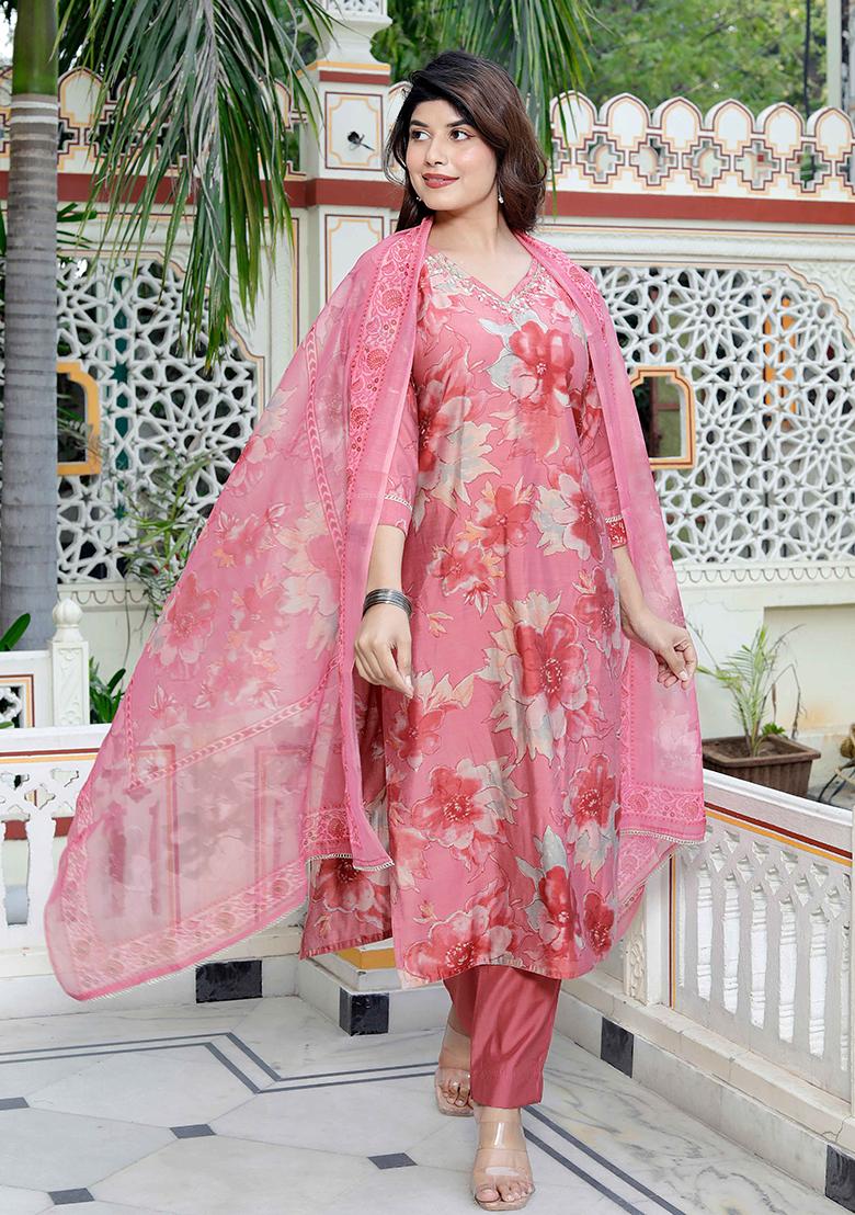Pink Embroidered Muslin Salwar Kameez
