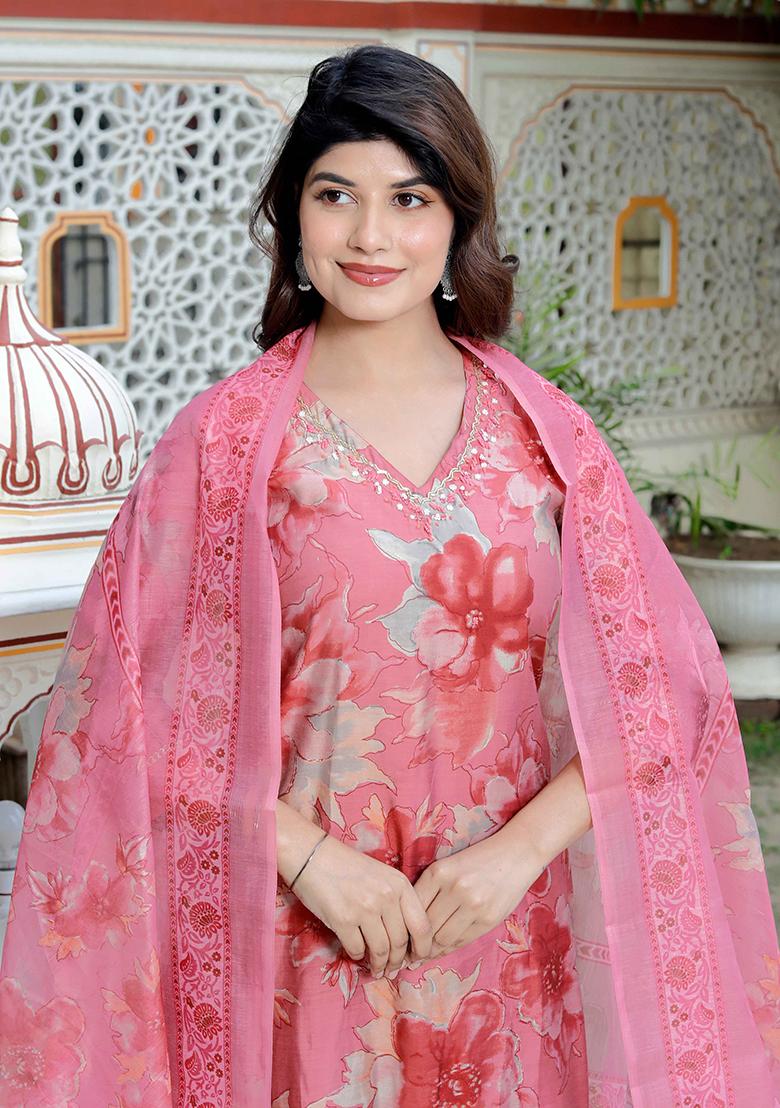 Pink Embroidered Muslin Salwar Kameez