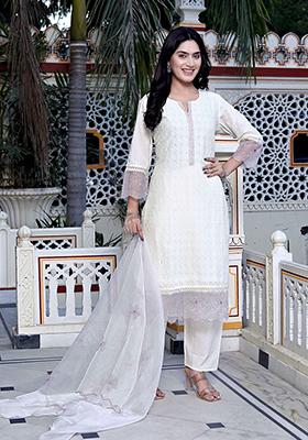 Beige Chikankari Organza Salwar Kameez
