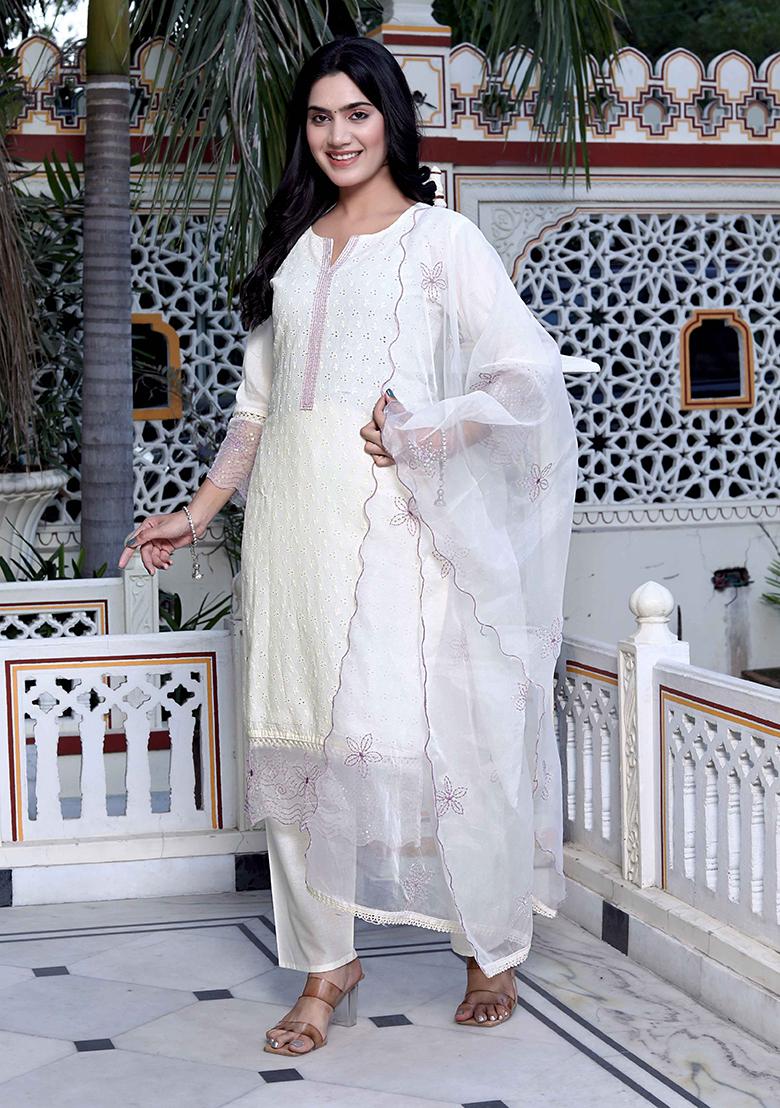 Beige Chikankari Organza Salwar Kameez