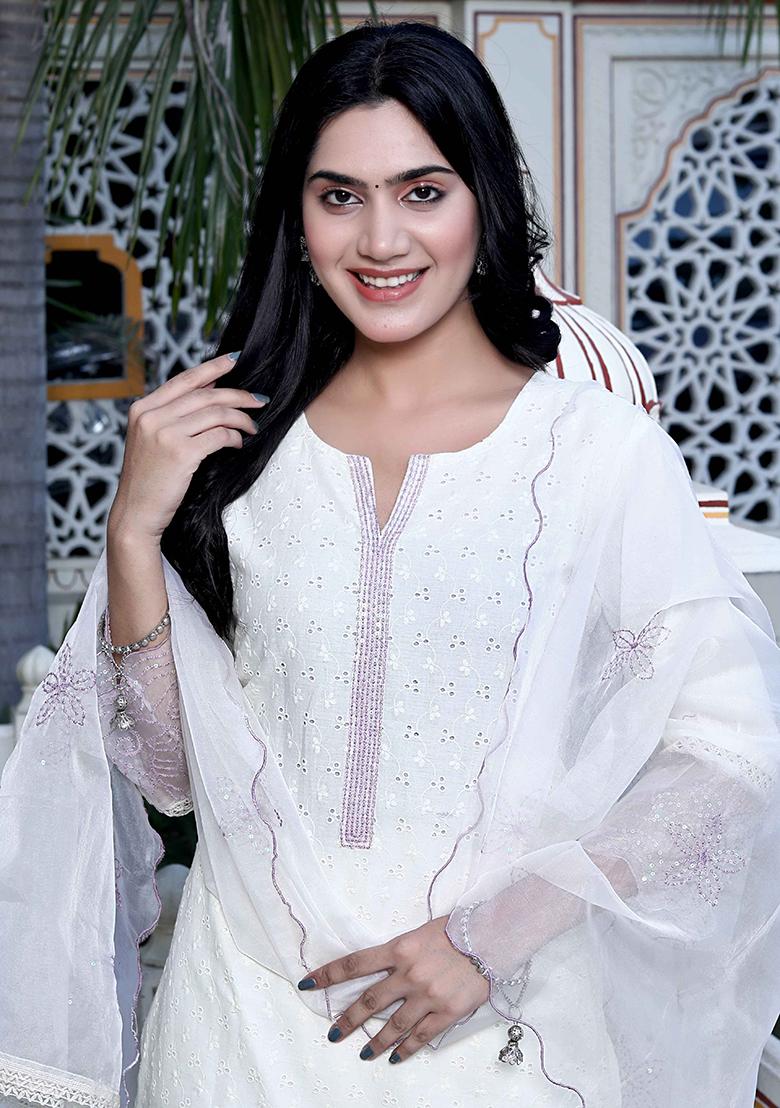 Beige Chikankari Organza Salwar Kameez