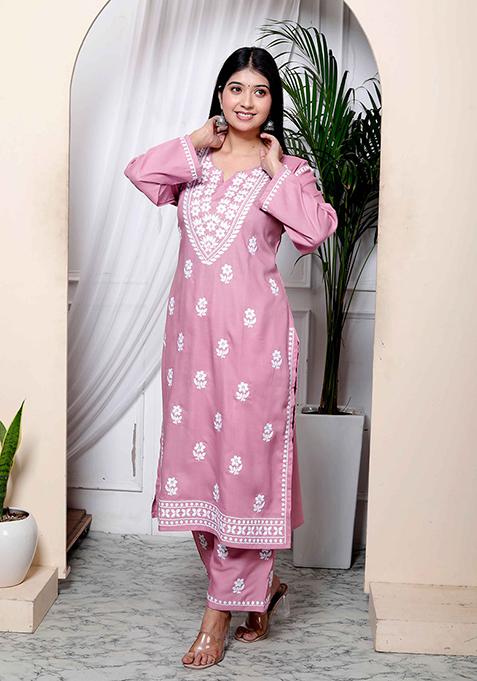 Pink Chikankari Cotton Salwar Kameez