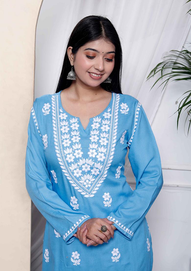 Sky Blue Chikankari Cotton Salwar Kameez