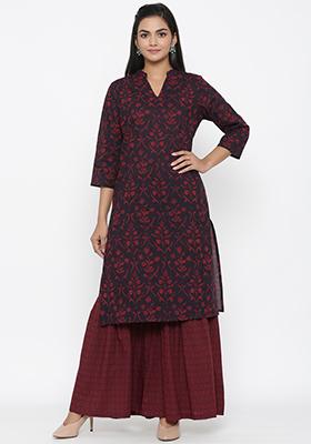 Maroon Printed Cotton Sharara Set