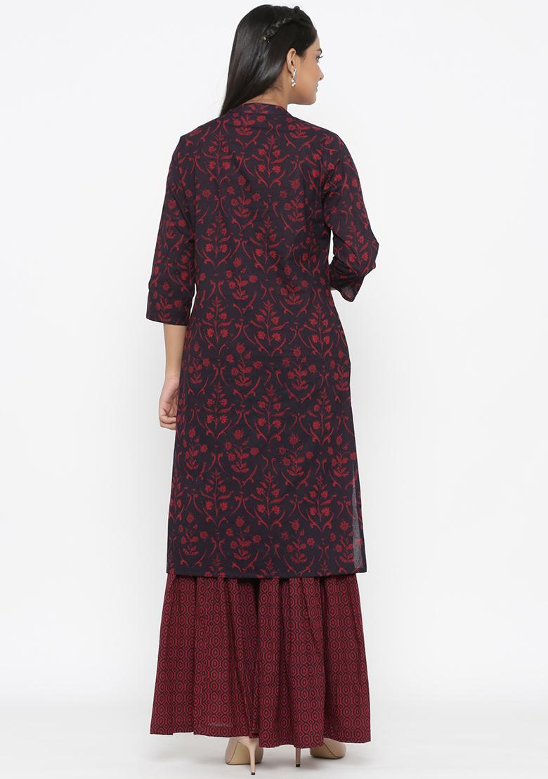Maroon Printed Cotton Sharara Set