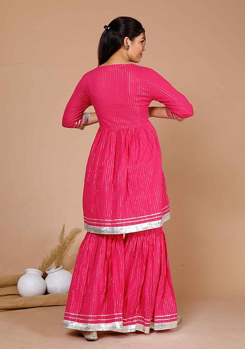 Girls Pink Top & Yellow Sharara Floral Printed Ethnic Set