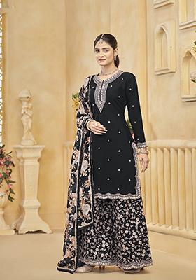 Black Embroidered Silk Salwar Kameez