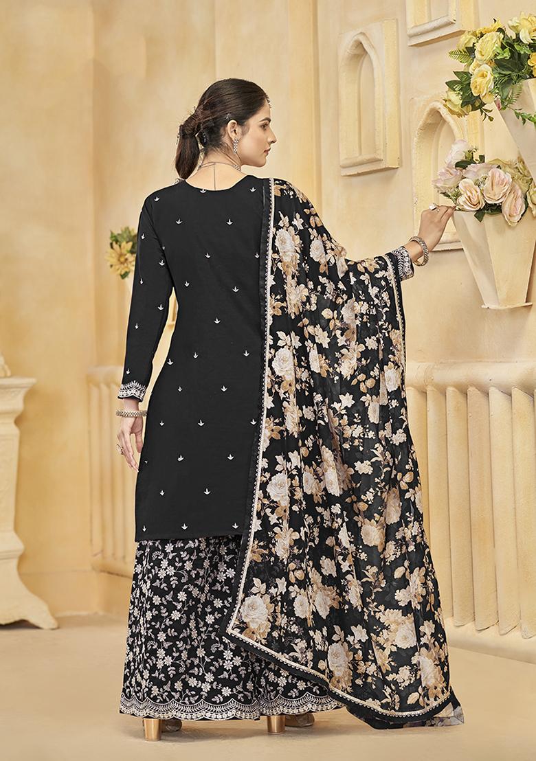 Black Embroidered Silk Salwar Kameez