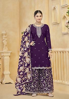 Dark Purple Embroidered Silk Salwar Kameez