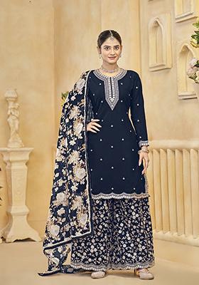 Navy Blue Embroidered Silk Salwar Kameez