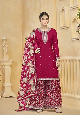 Dark Pink Embroidered Silk Salwar Kameez