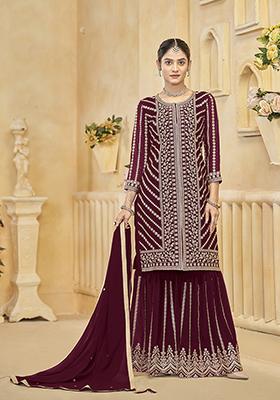 Rani Pink Embroidered Art Silk Salwar Kameez