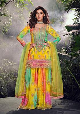 Multicolour Embroidered Chinon Silk Salwar Kameez
