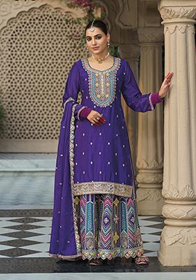 Violet Embroidered Chinon Salwar Kameez