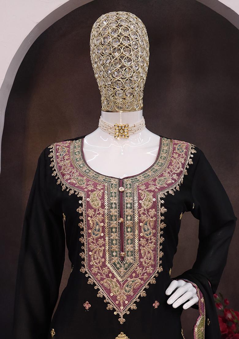 Black Embroidered Chinon Salwar Kameez