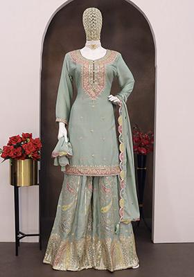 Grey Embroidered Chinon Salwar Kameez