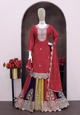 Rani Pink Embroidered Chinon Salwar Kameez