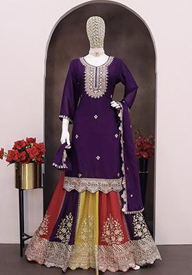 Violet Embroidered Chinon Salwar Kameez