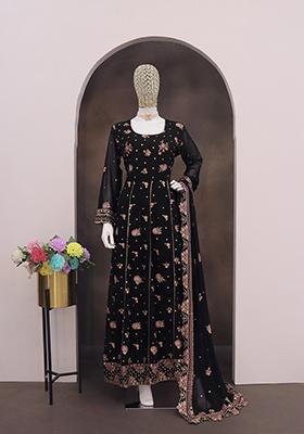 Black Embroidered Faux Georgette Salwar Kameez