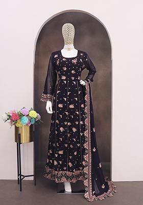 Dark Purple Embroidered Faux Georgette Salwar Kameez