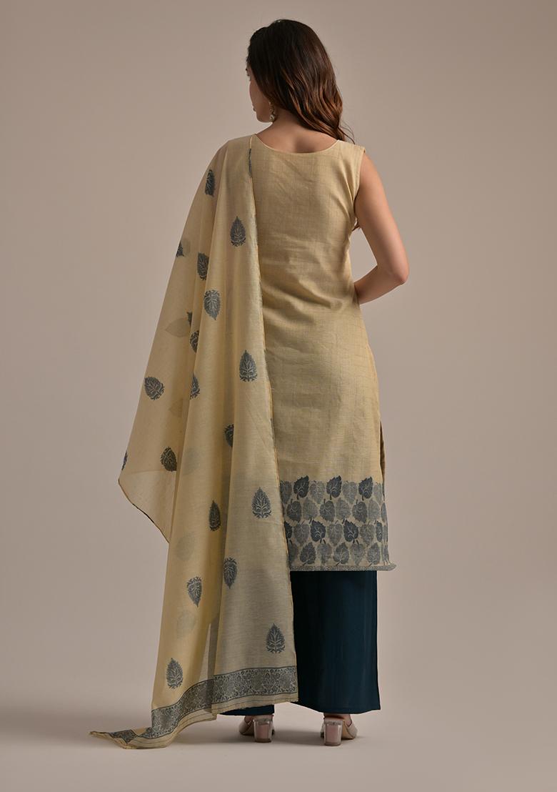 Navy Blue Woven Cotton Salwar Kameez