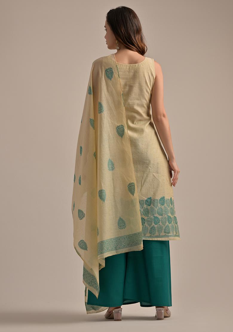 Rama Green Woven Cotton Salwar Kameez