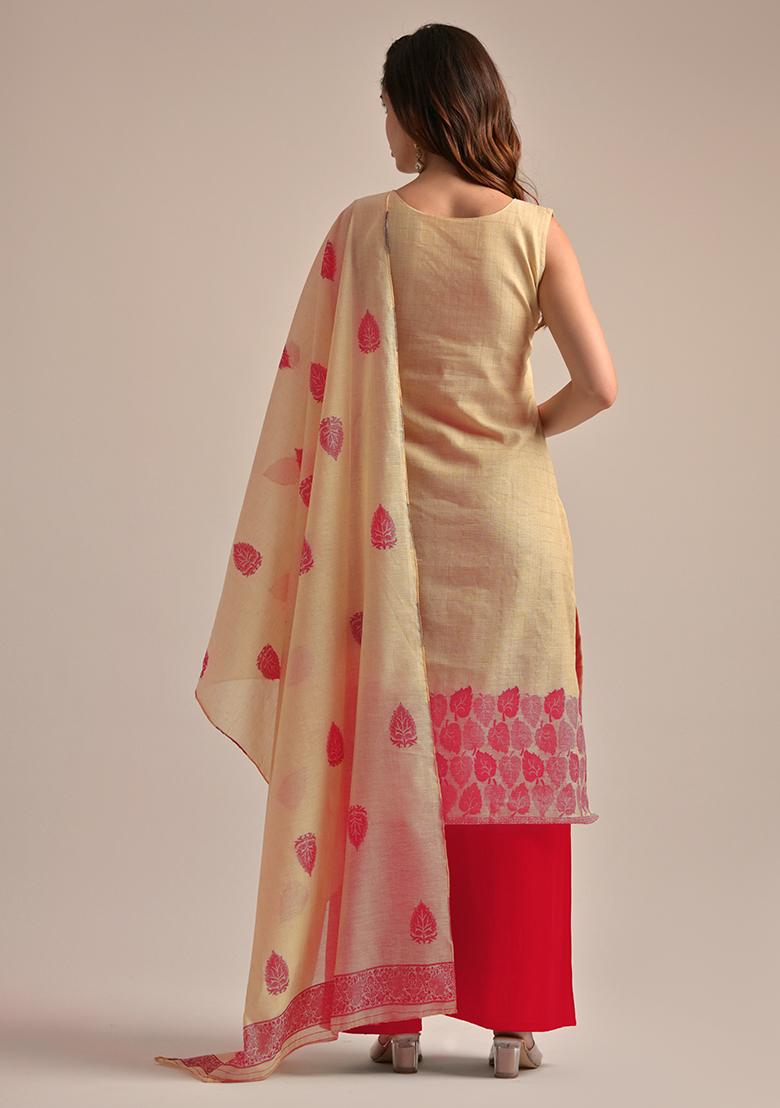 Rani Pink Woven Cotton Salwar Kameez