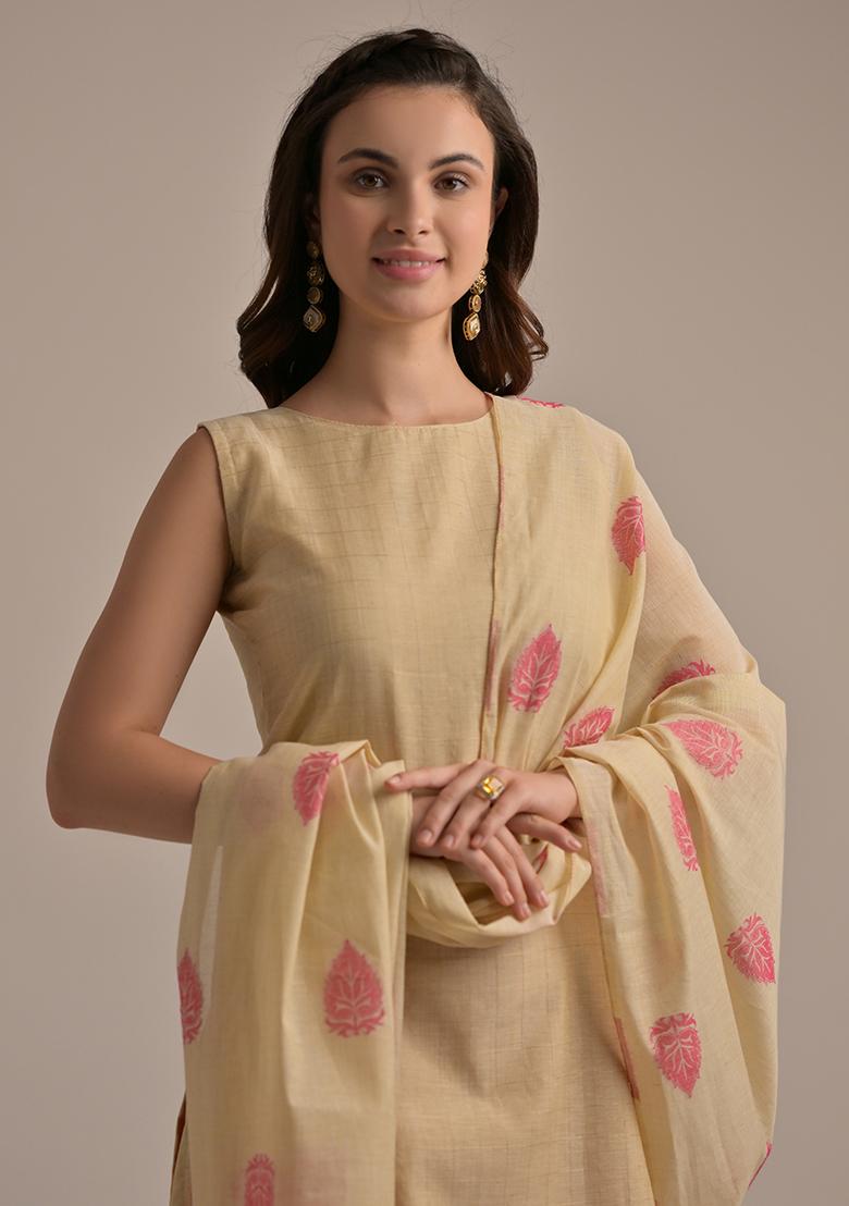 Rani Pink Woven Cotton Salwar Kameez
