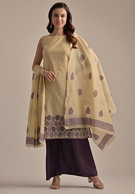 Wine Woven Cotton Salwar Kameez