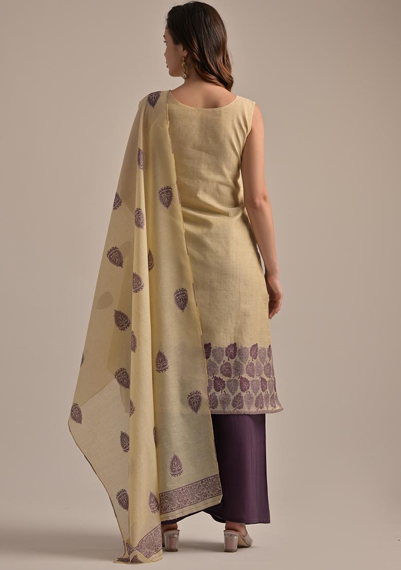 Wine Woven Cotton Salwar Kameez