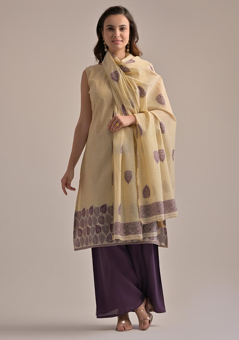 Wine Woven Cotton Salwar Kameez