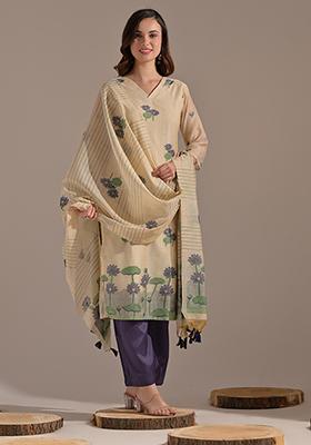 Blue Woven Cotton Salwar Kameez