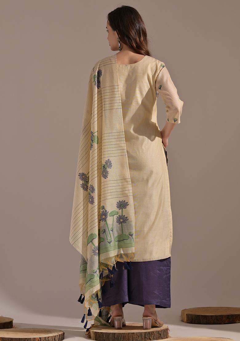 Blue Woven Cotton Salwar Kameez