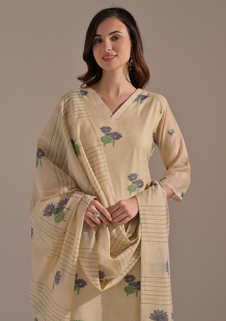 Blue Woven Cotton Salwar Kameez