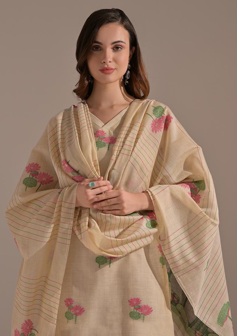 Pink Woven Cotton Salwar Kameez