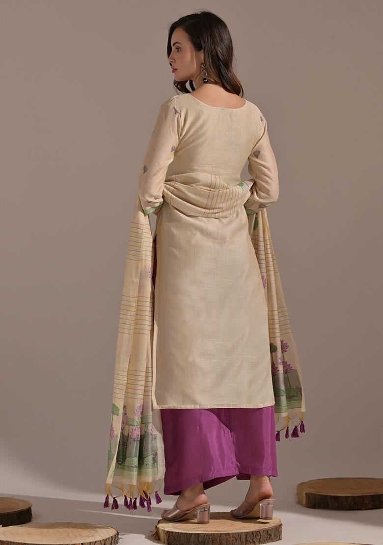 Wine Woven Cotton Salwar Kameez