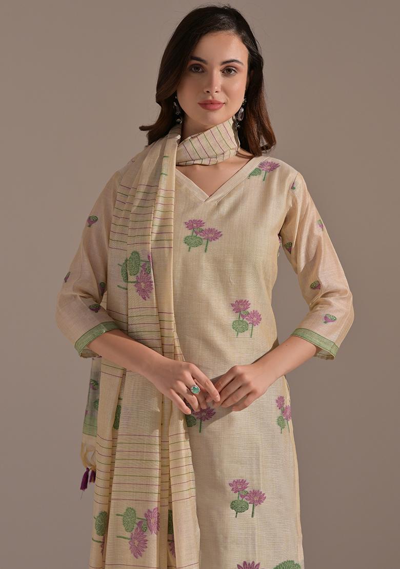 Wine Woven Cotton Salwar Kameez