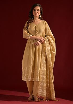 Cream Woven Cotton Salwar Kameez