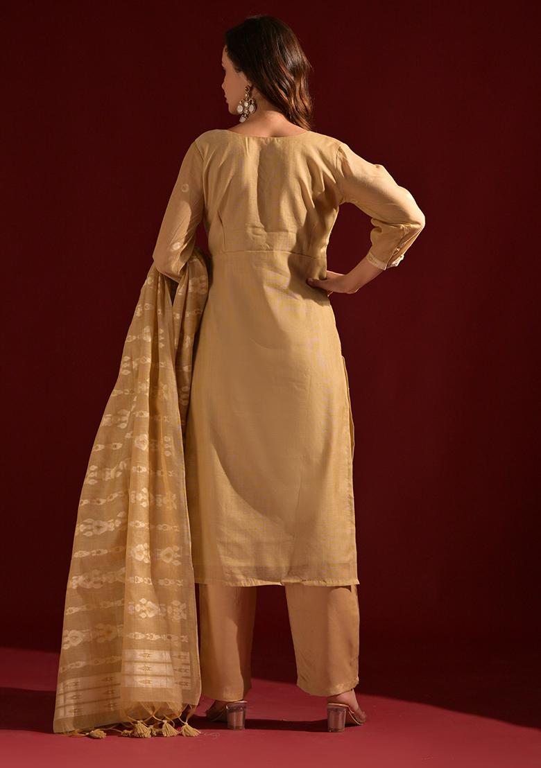 Cream Woven Cotton Salwar Kameez