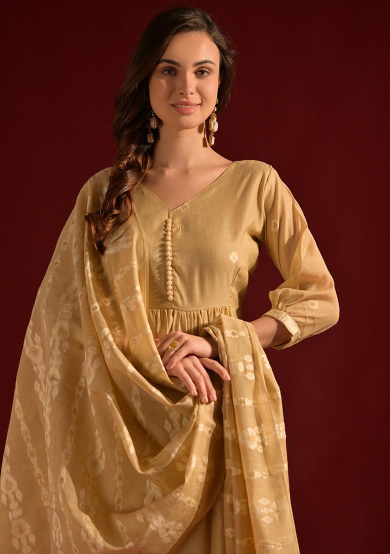 Cream Woven Cotton Salwar Kameez