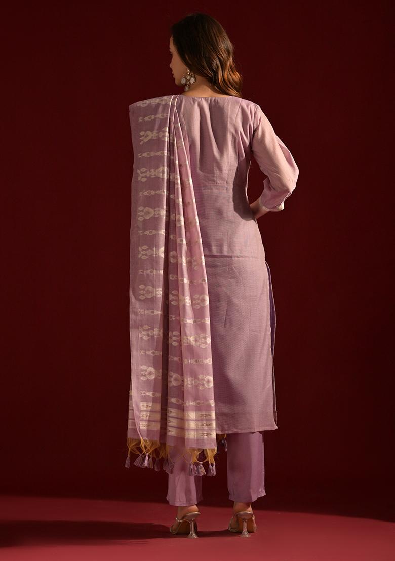 Lavender Woven Cotton Salwar Kameez