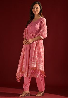 Pink Woven Cotton Salwar Kameez