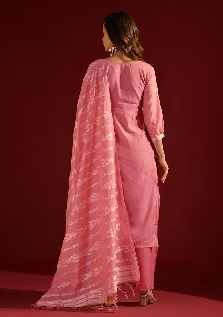 Pink Woven Cotton Salwar Kameez