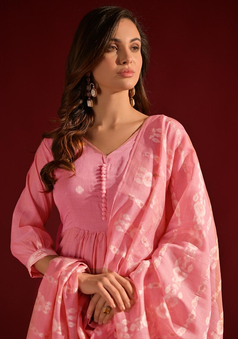 Pink Woven Cotton Salwar Kameez