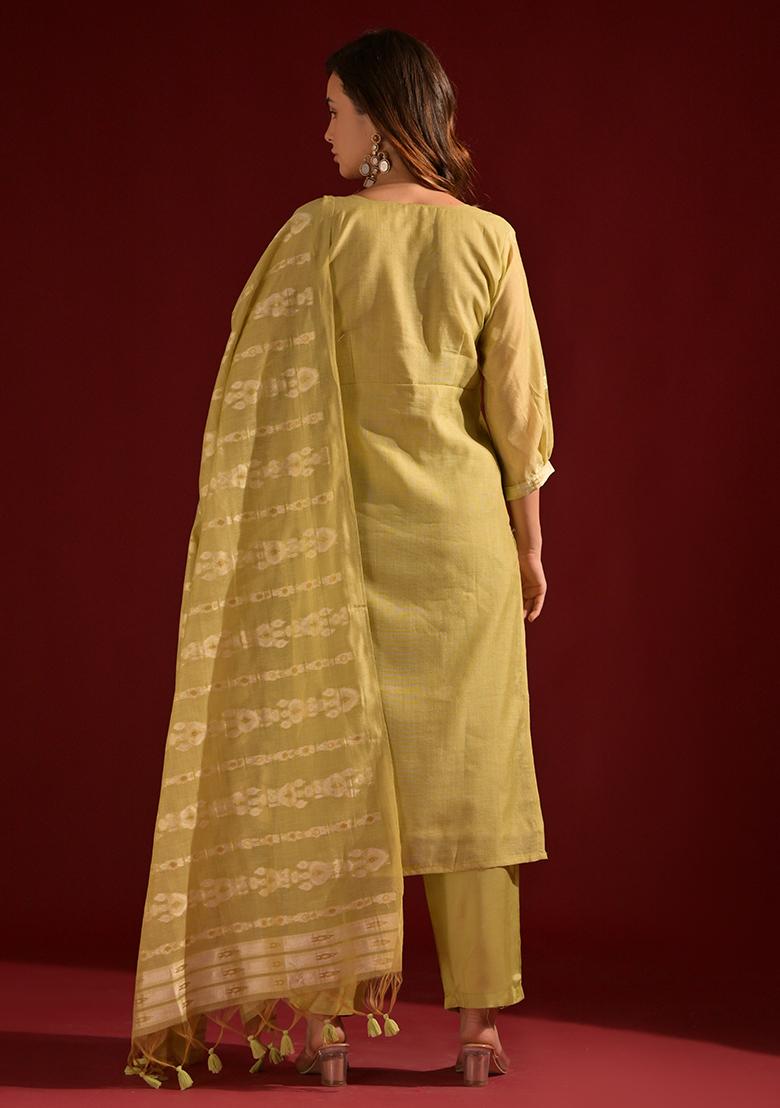 Pista Green Woven Cotton Salwar Kameez