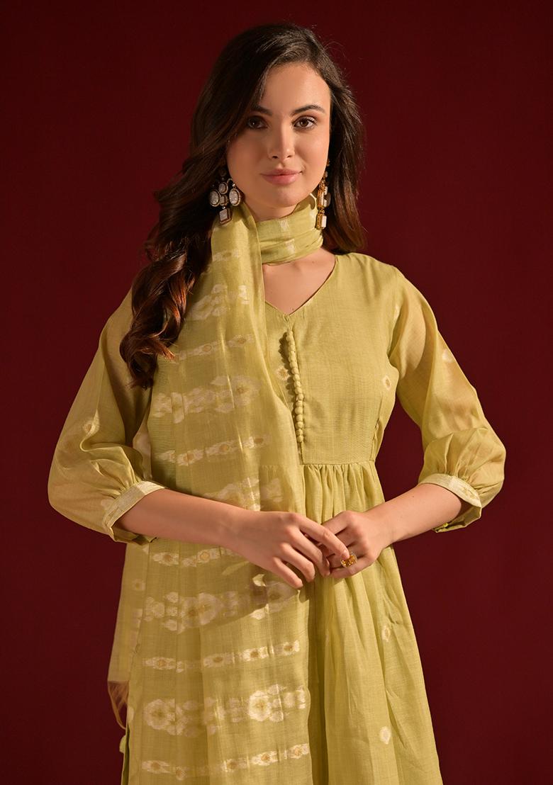 Pista Green Woven Cotton Salwar Kameez