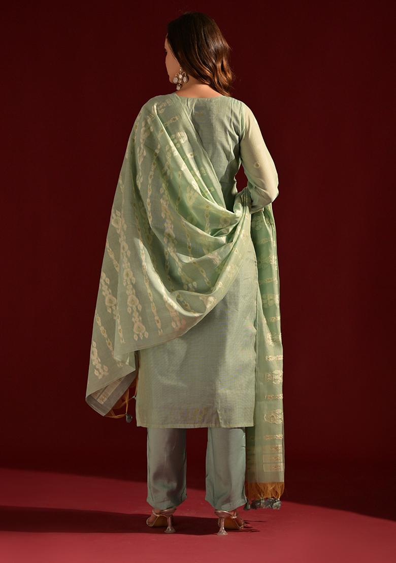 Sea Green Woven Cotton Salwar Kameez