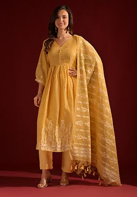 Yellow Woven Cotton Salwar Kameez