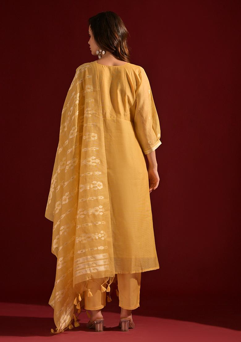 Yellow Woven Cotton Salwar Kameez